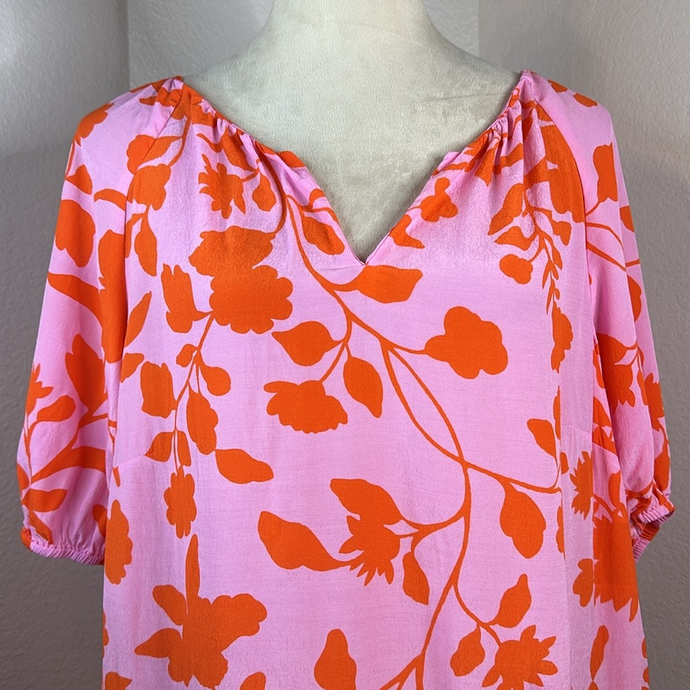 TALBOTS Red & Pink ELBOW SLEEVE TOP - SILHOUETTE GARDEN Size Large NWOT - Picture 8 of 10